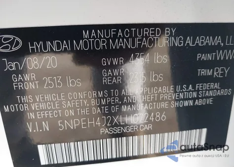 2020 Hyundai Sonata Limited z USA, uszkodzony, nr VIN 5NPEH4J2XLH022486